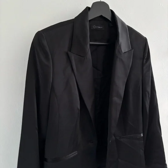Black Satin Button Front Blazer Jacket Size 8 - Picture 6 of 14